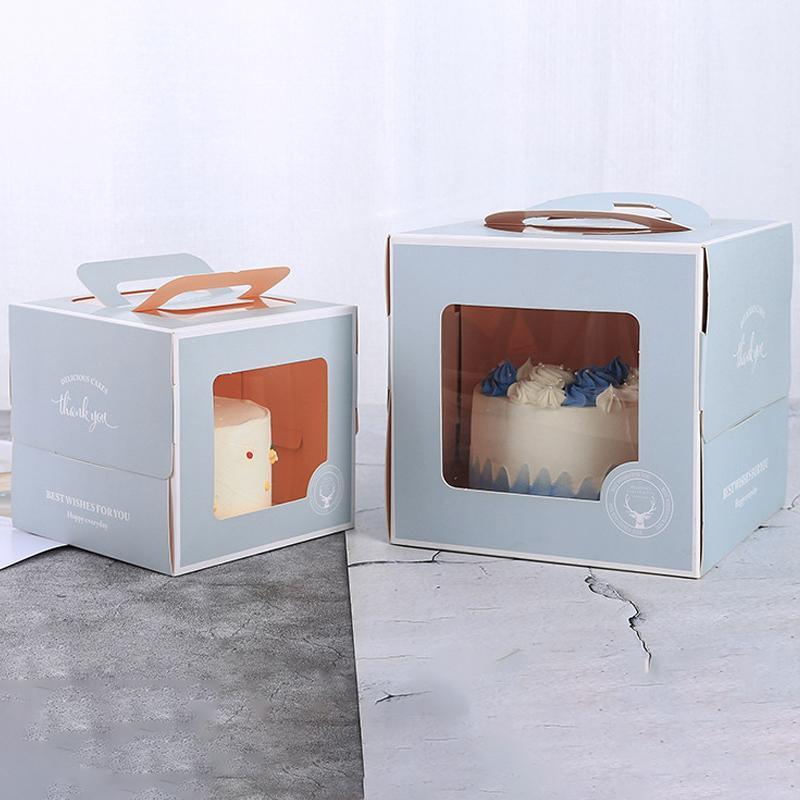 30PCS Grey Portable Cake Boxes Display Window Packing Case with Handle Birthday - 8 inch