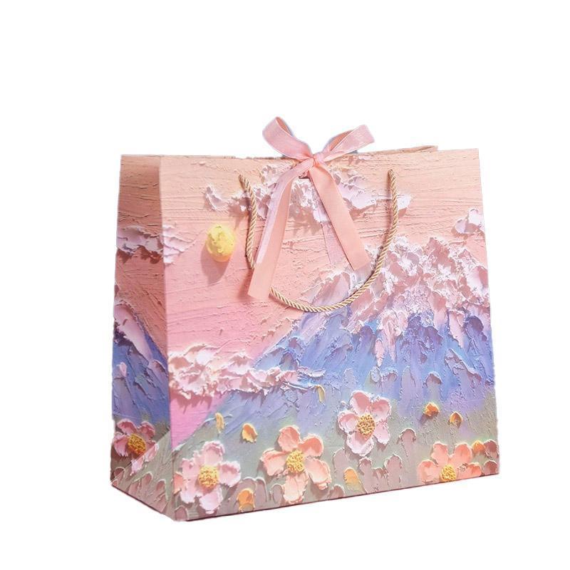 10pcs Oil Painting Gift Paper Bags for Birthday and Holiday Gift Packaging Tote - L