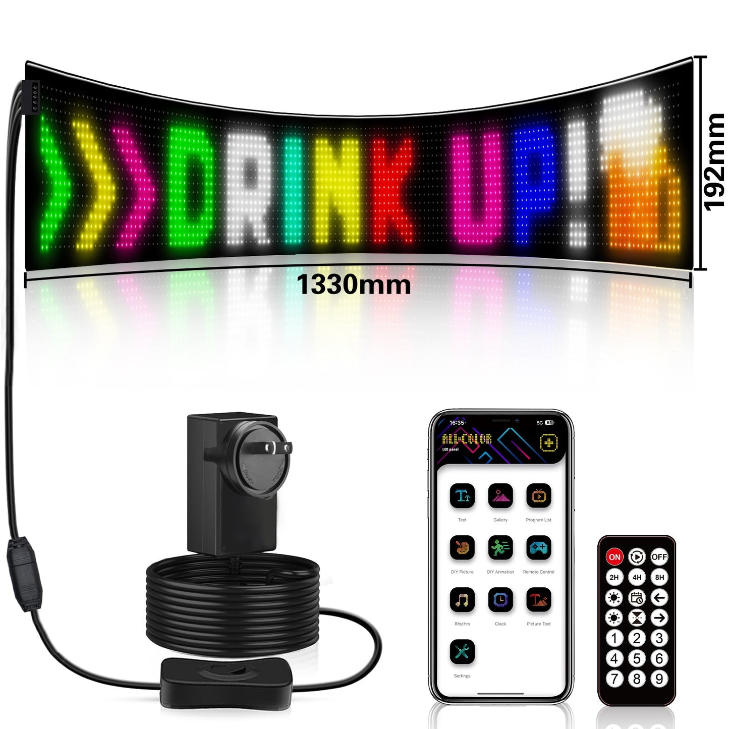 Programmable LED Matrix Panel Flexible Screen IP65 with APP Control 192*1330mm