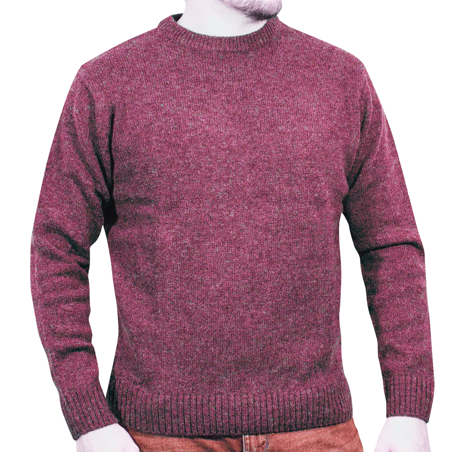 100% SHETLAND WOOL CREW Round Neck Knit JUMPER Pullover Mens Sweater Knitted - Burgundy (97) - L