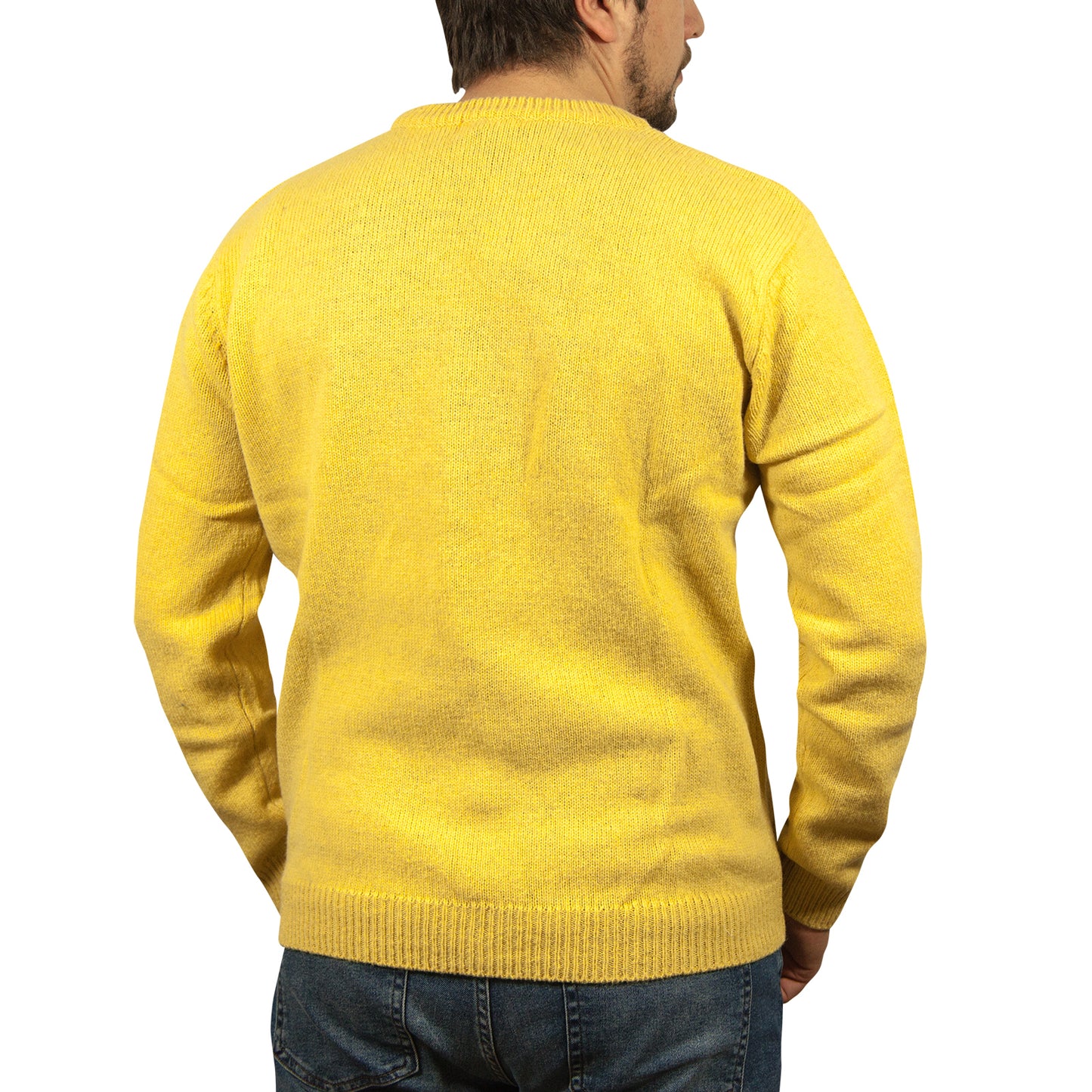 100% SHETLAND WOOL CREW Round Neck Knit JUMPER Pullover Mens Sweater Knitted - Corn (14) - L