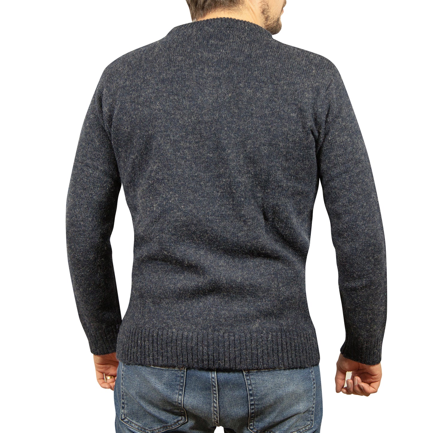 100% SHETLAND WOOL CREW Round Neck Knit JUMPER Pullover Mens Sweater Knitted - Navy (45) - 3XL