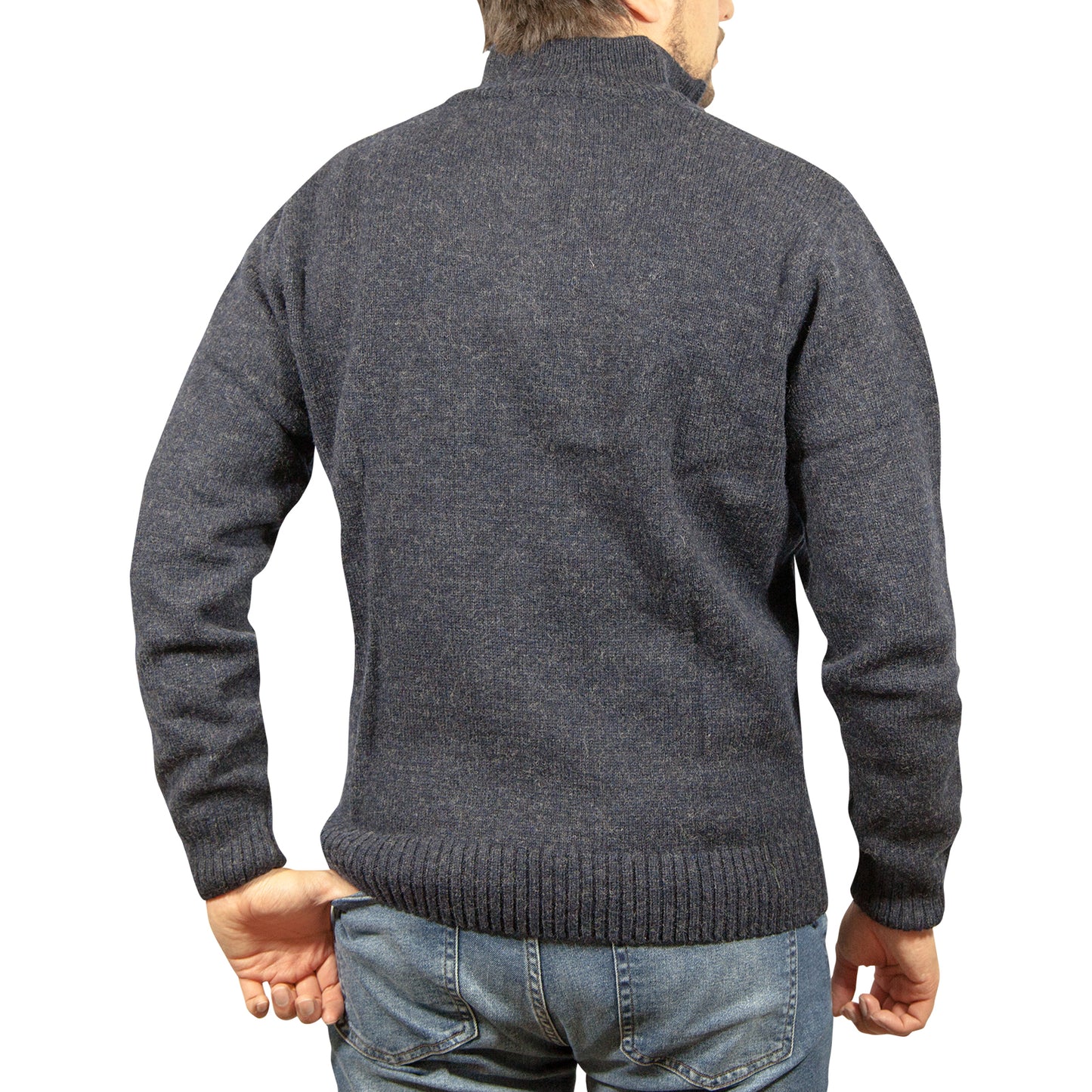 100% SHETLAND WOOL Half Zip Up Knit JUMPER Pullover Mens Sweater Knitted - Denim Blue (45) - 3XL