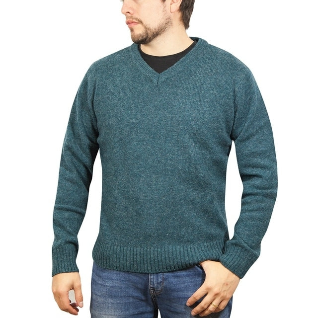 100% Shetland Wool V Neck Knit Jumper Pullover Mens Sweater Knitted - Sherwood (32) - 5XL