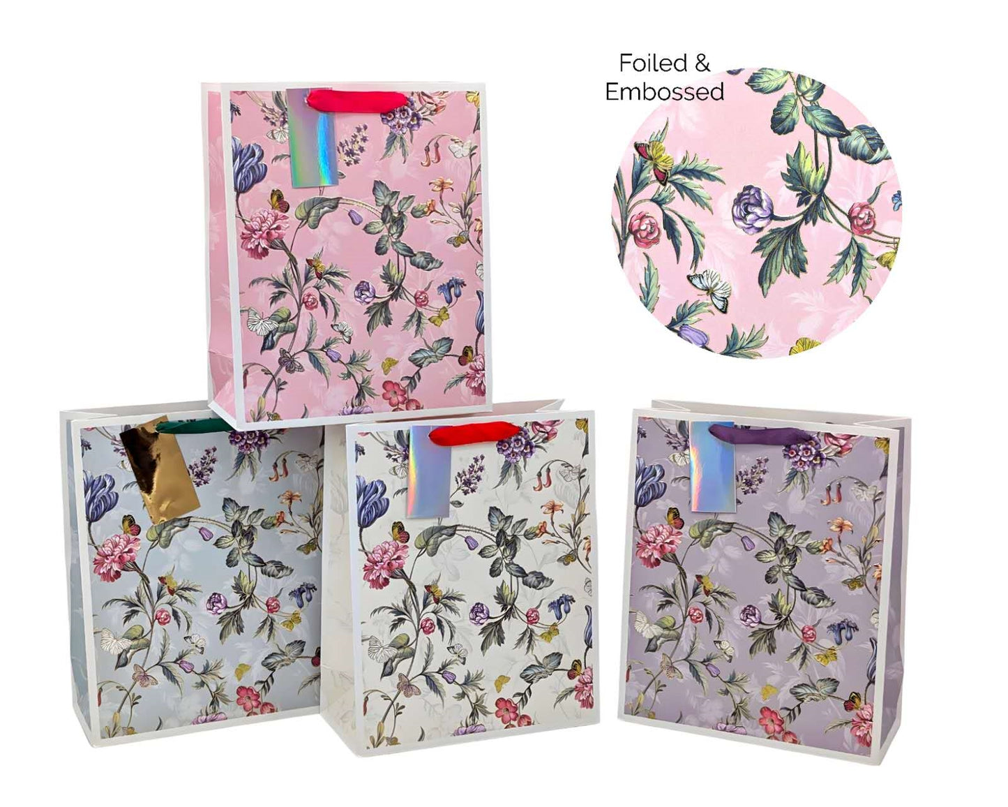bulk 24 Small Jardin Floral Gift Bag Foiled 4 Assort 14cm