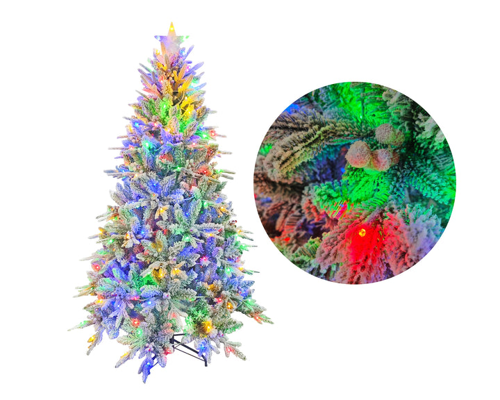 Xmas Tree Snow Flocked Light Up Colorful Led 210cm