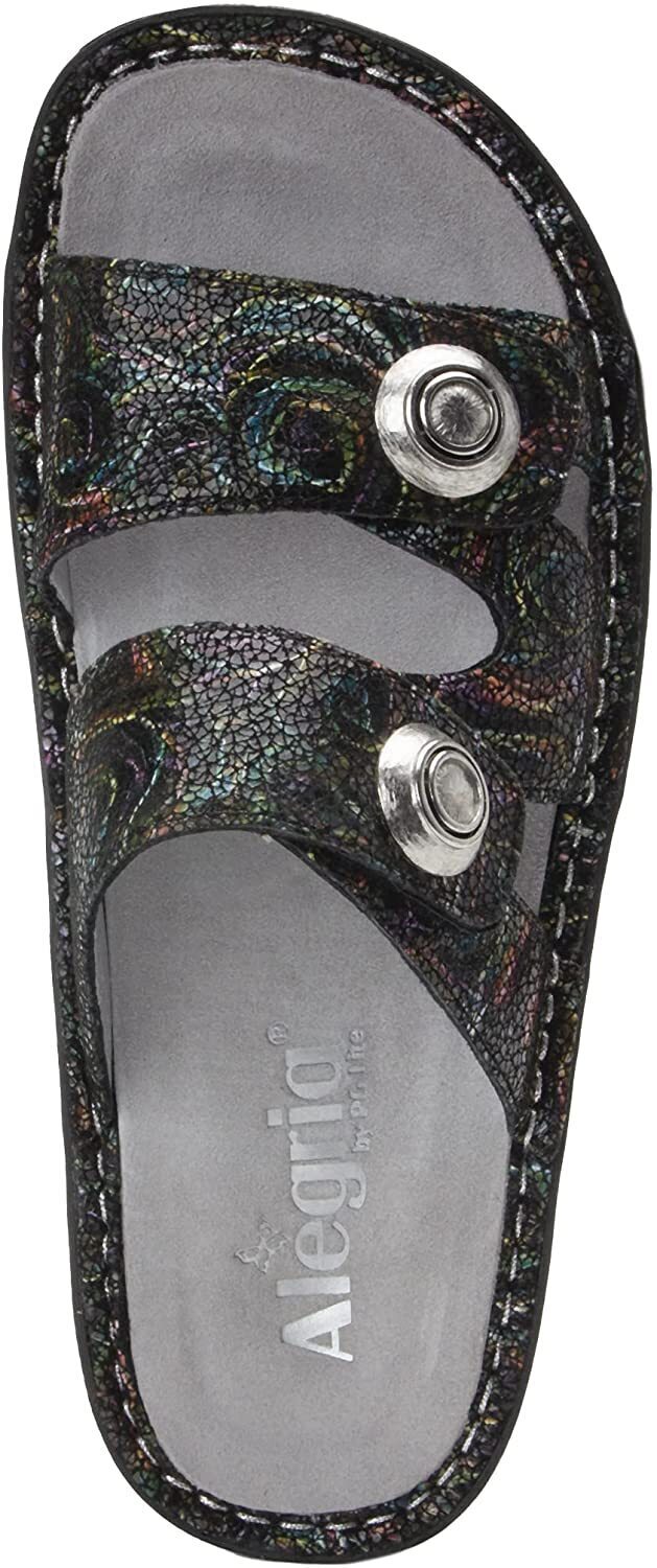 Alegria Womens Leather Violette Sandals Summer Slip On Slipper Flip Flops - Swirly Curly-3