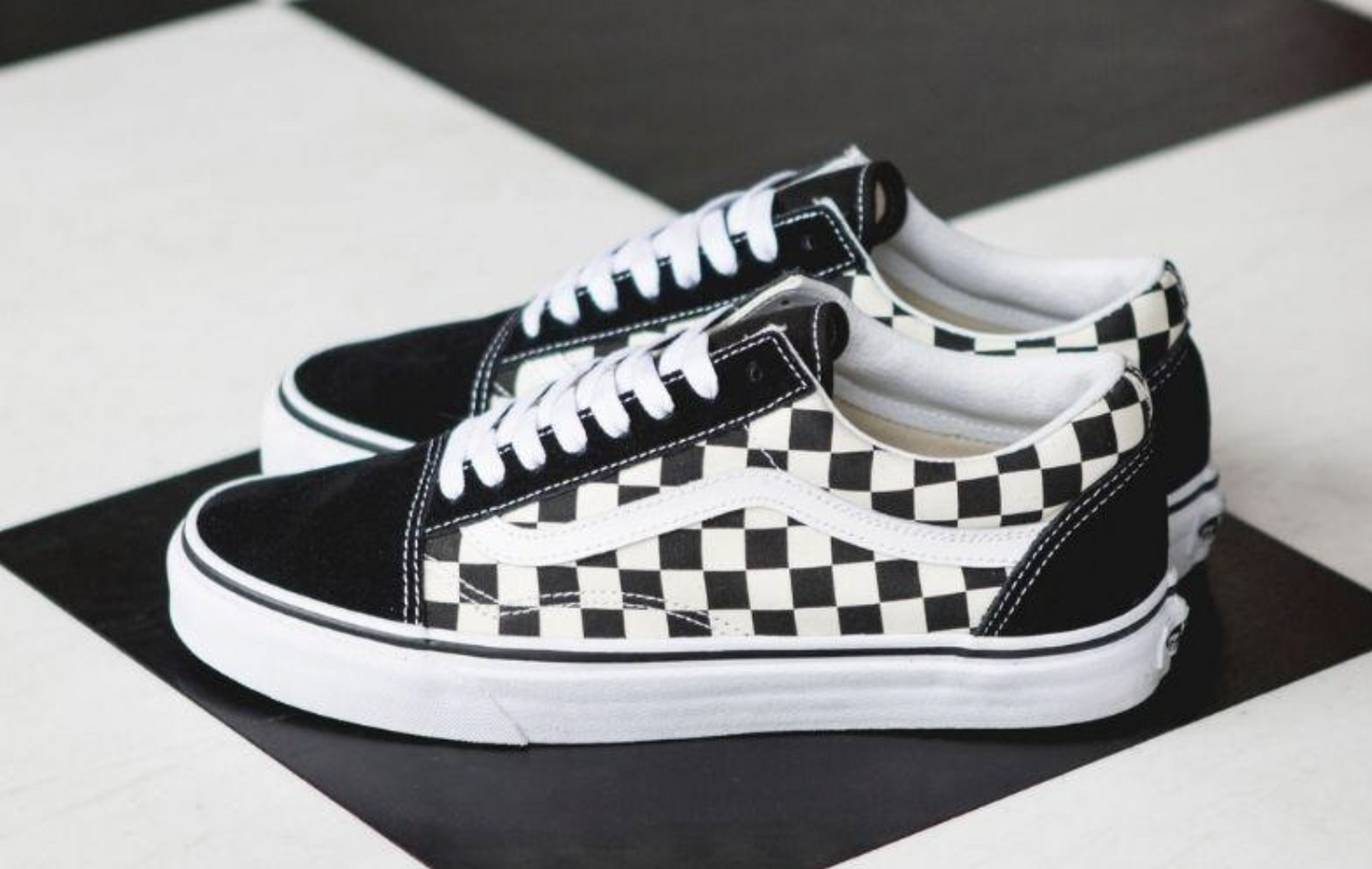 Vans Mens Old Skool Canvas Casual Sneakers Shoes - Primary Check Black/White-4