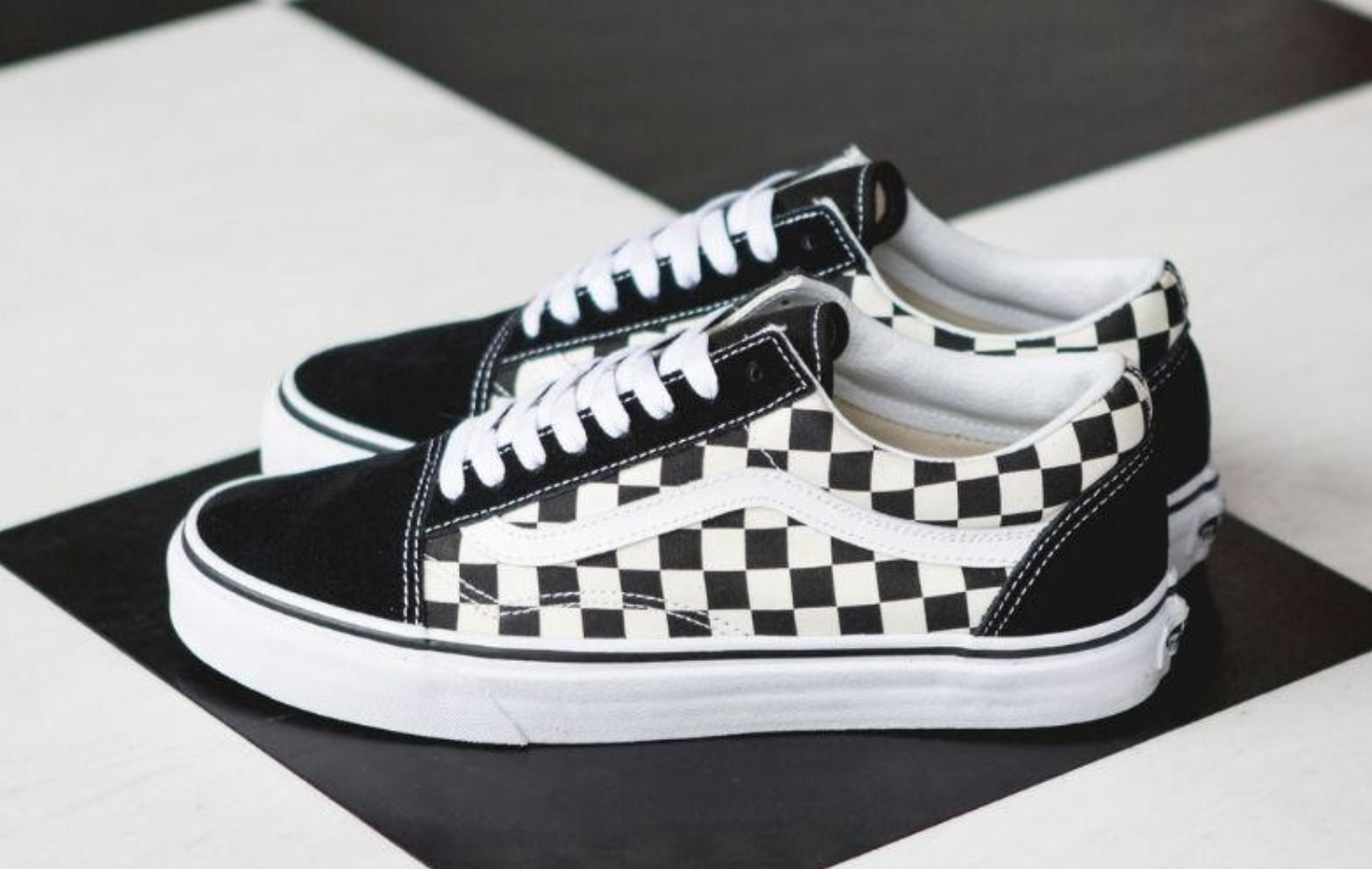 Vans Mens Old Skool Canvas Casual Sneakers Shoes - Primary Check Black/White-4