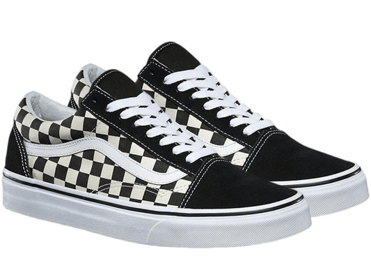 Vans Mens Old Skool Canvas Casual Sneakers Shoes - Primary Check Black/White-0