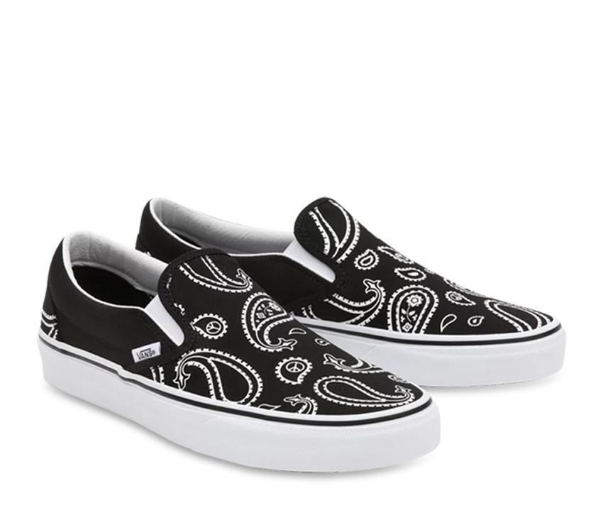 Vans Mens Classic Slip-On Shoes Sneaker Casual Peace Paisley - Black/True White-6