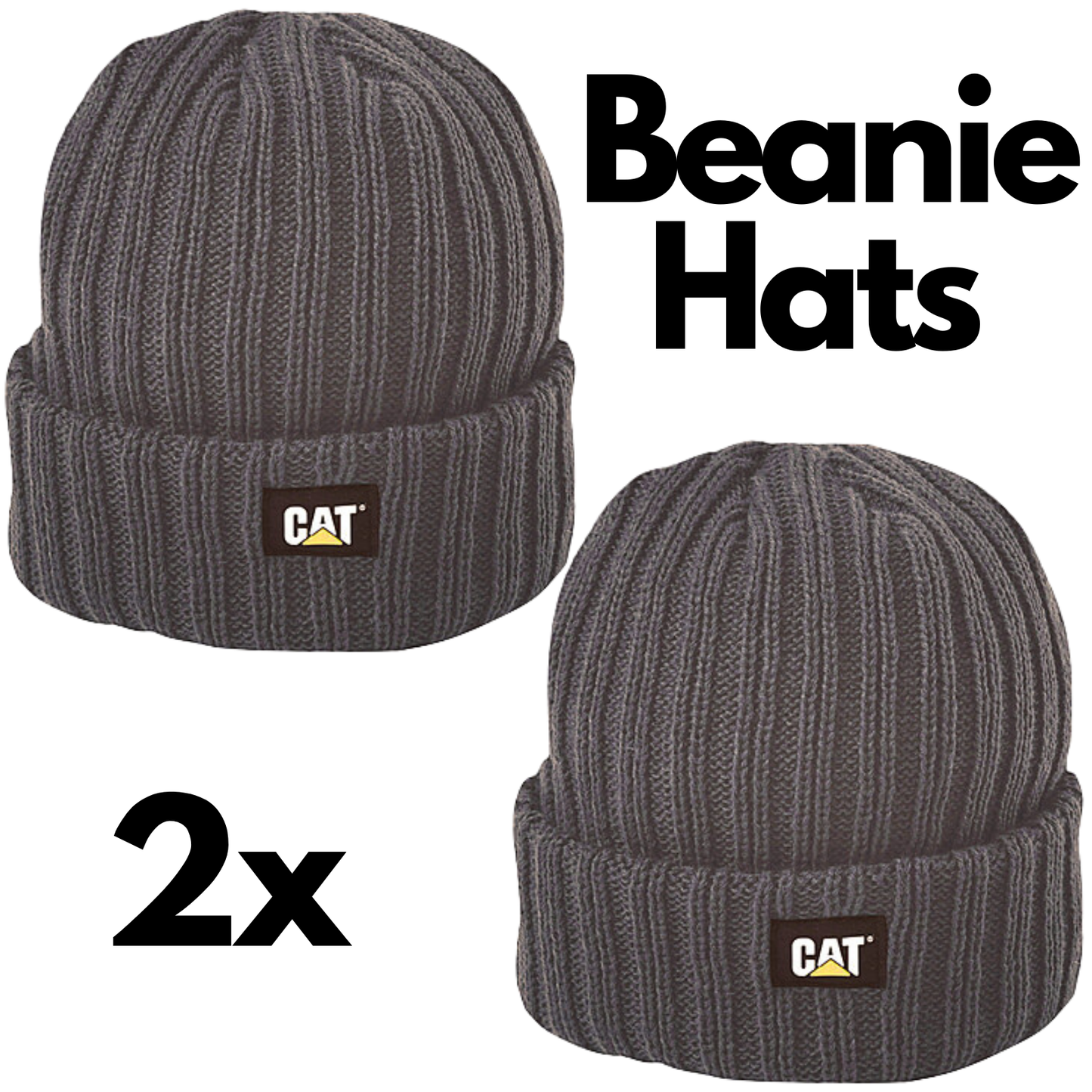 2x CATERPILLAR RIB WATCH CAP - GRAPHITE BEANIE HAT - ONE SIZE-1