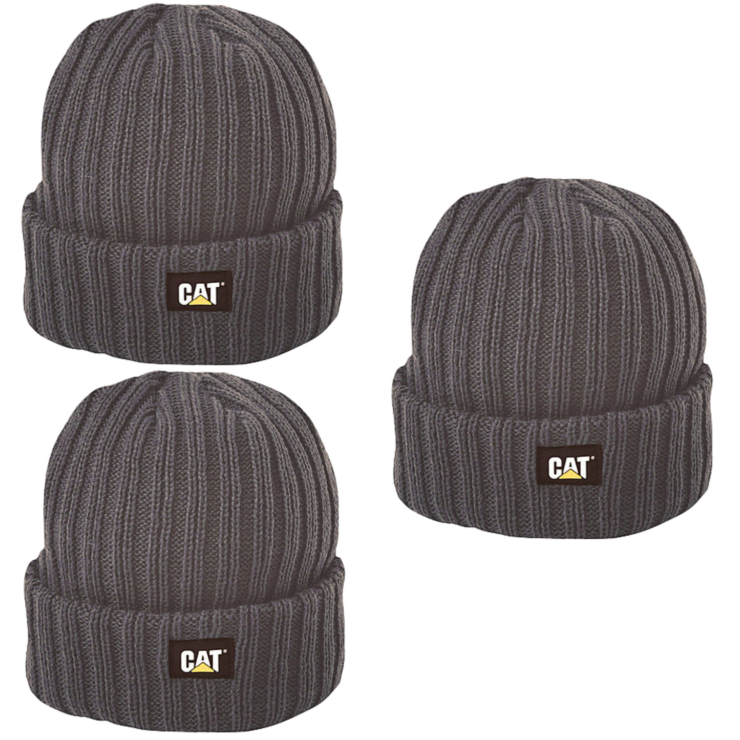 3x Caterpillar Rib Watch Cap - Graphite Beanie Hat Ski Warm Winter - One Size-0