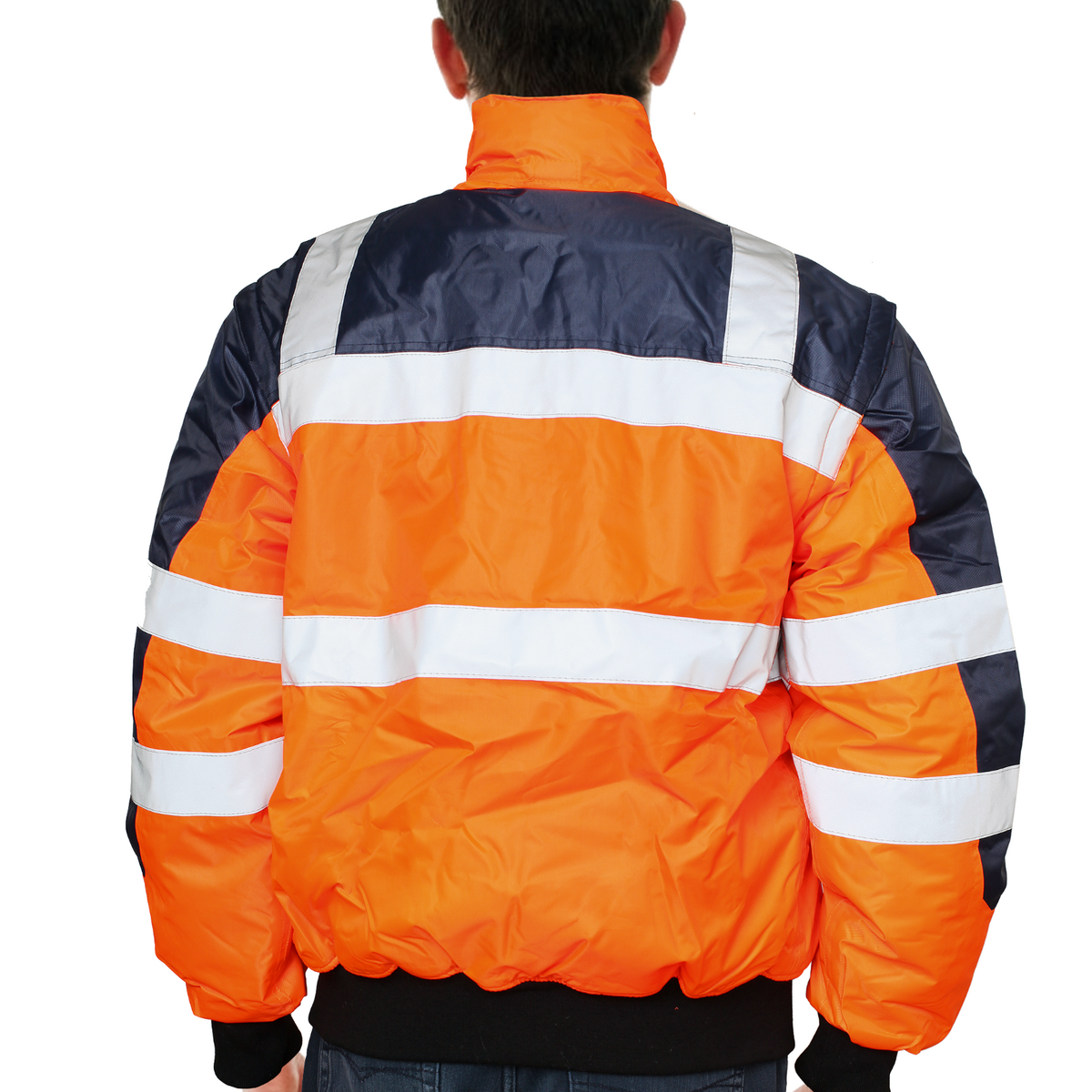 3-in-1 Hi Vis Safety Bomber Jacket Waterproof Reflective Quilted - Orange Navy