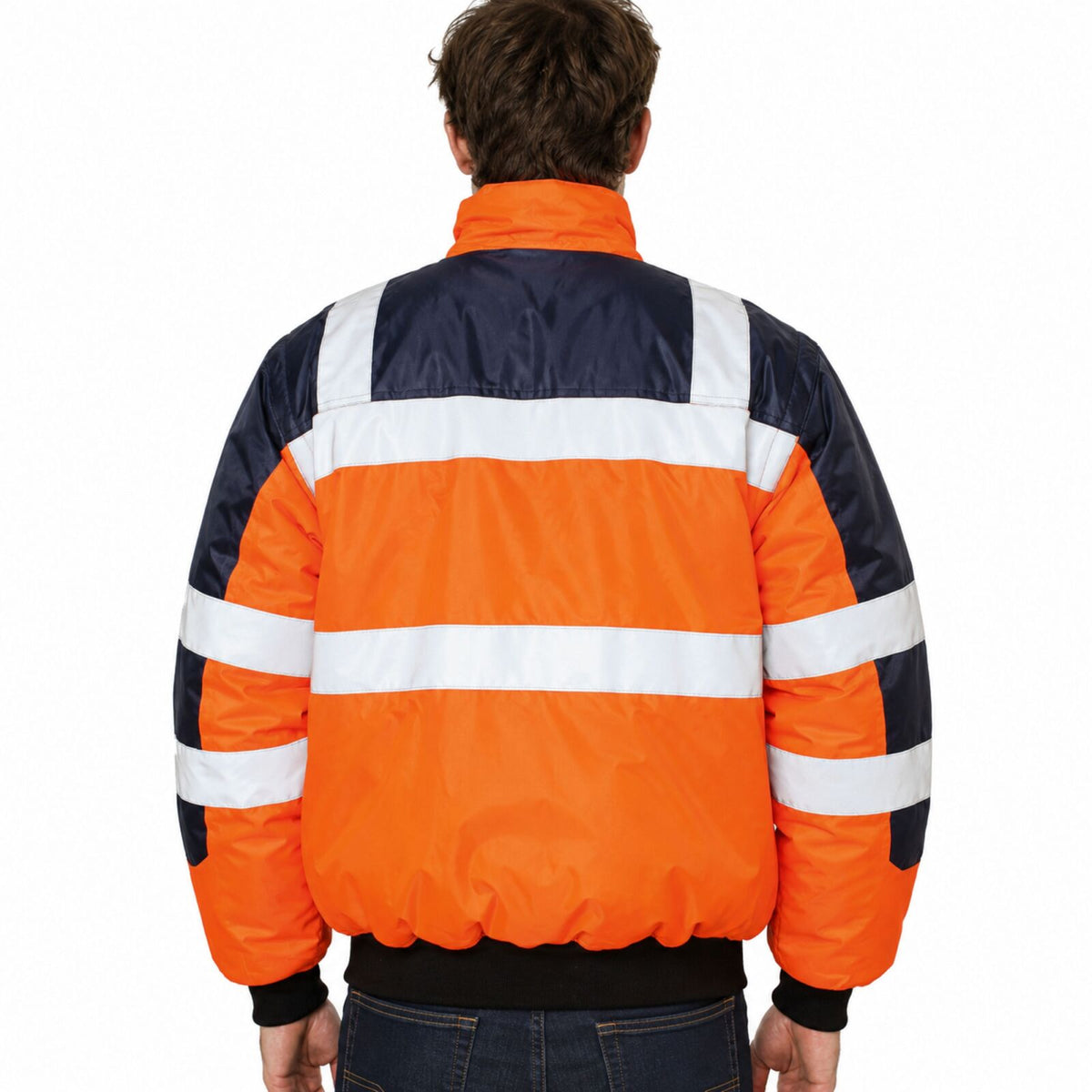 3-in-1 Hi Vis Safety Bomber Jacket Waterproof Reflective Quilted - Orange Navy