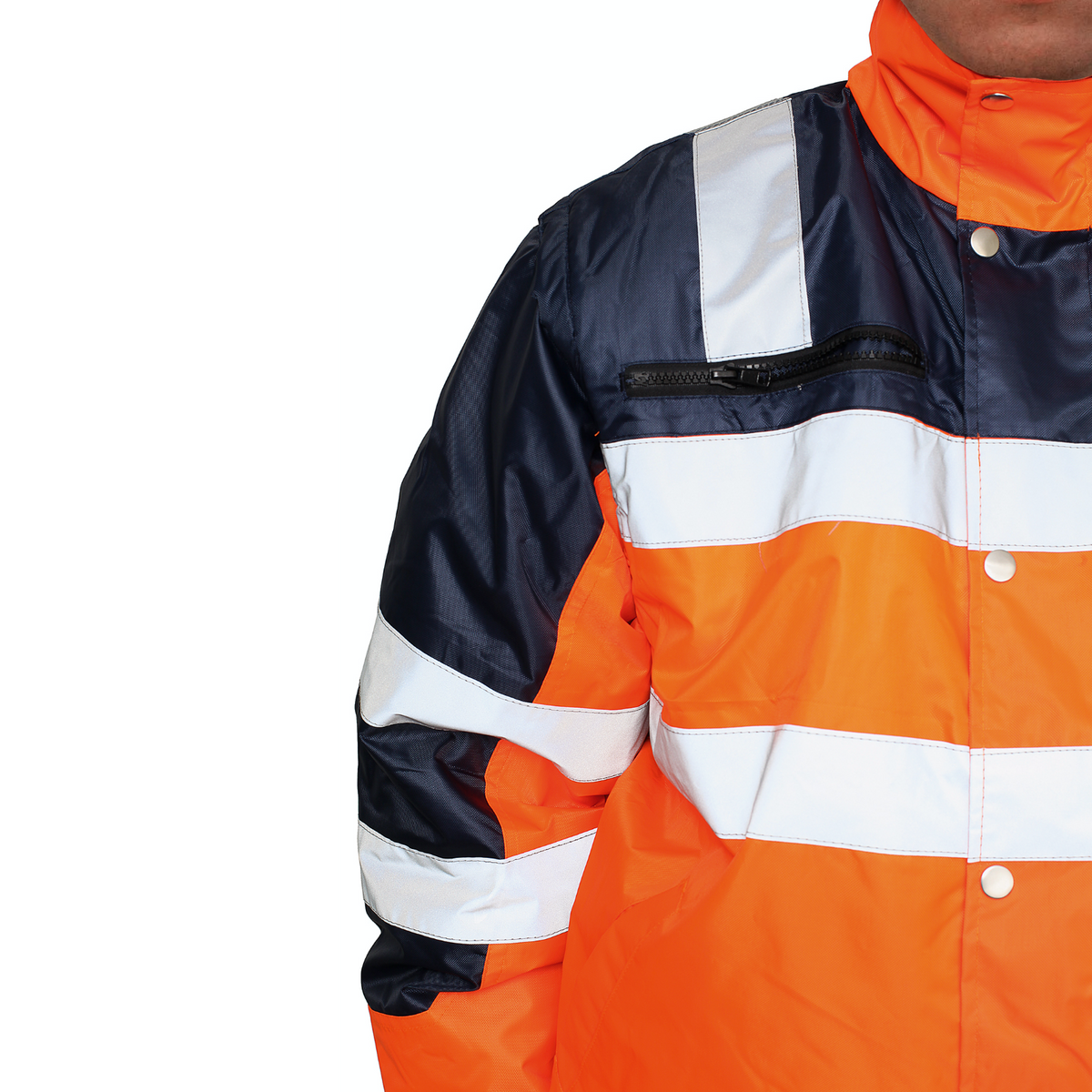 3-in-1 Hi Vis Safety Bomber Jacket Waterproof Reflective Quilted - Orange Navy