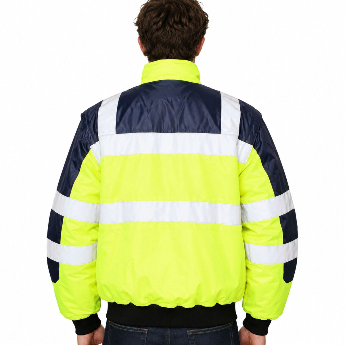 3-in-1 Hi Vis Safety Bomber Jacket Waterproof Reflective Quilted - Yellow/Navy