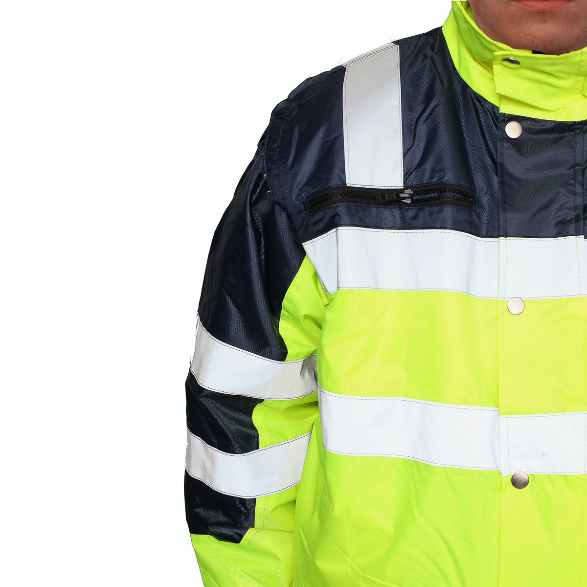3-in-1 Hi Vis Safety Bomber Jacket Waterproof Reflective Quilted - Yellow/Navy