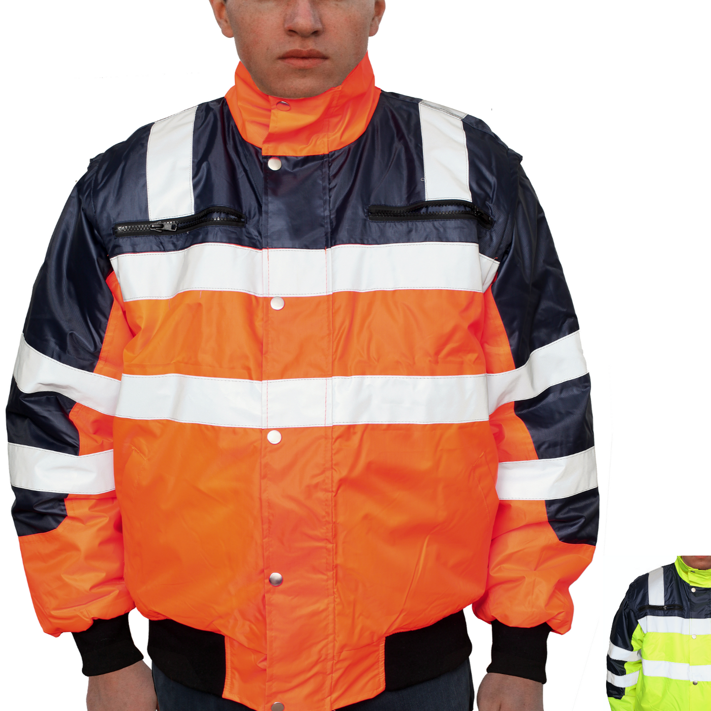 3-in-1 Hi Vis Quilted Safety Bomber Jacket Waterproof Reflective Workwear-0