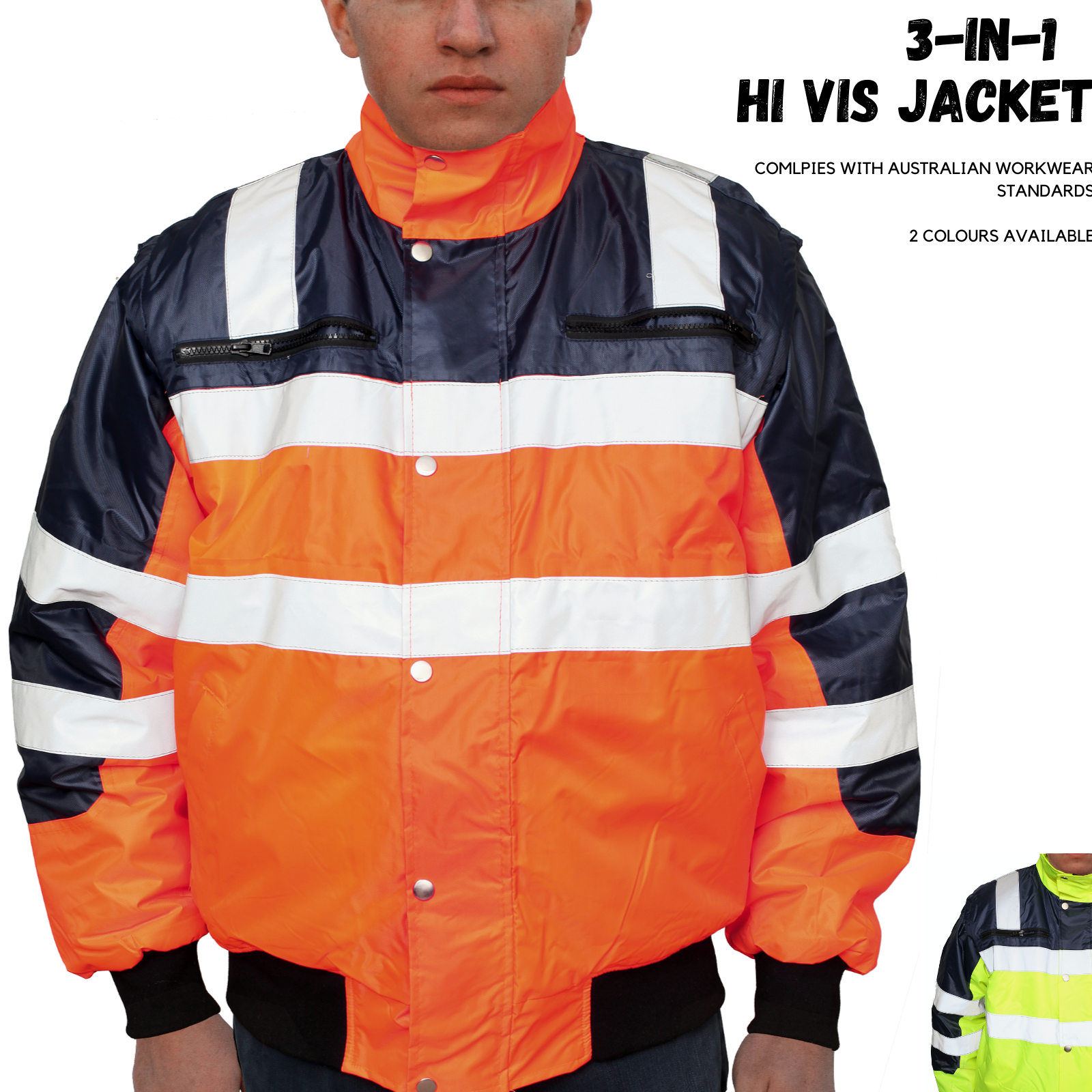 3-in-1 Hi Vis Quilted Safety Bomber Jacket Waterproof Reflective Workwear-1