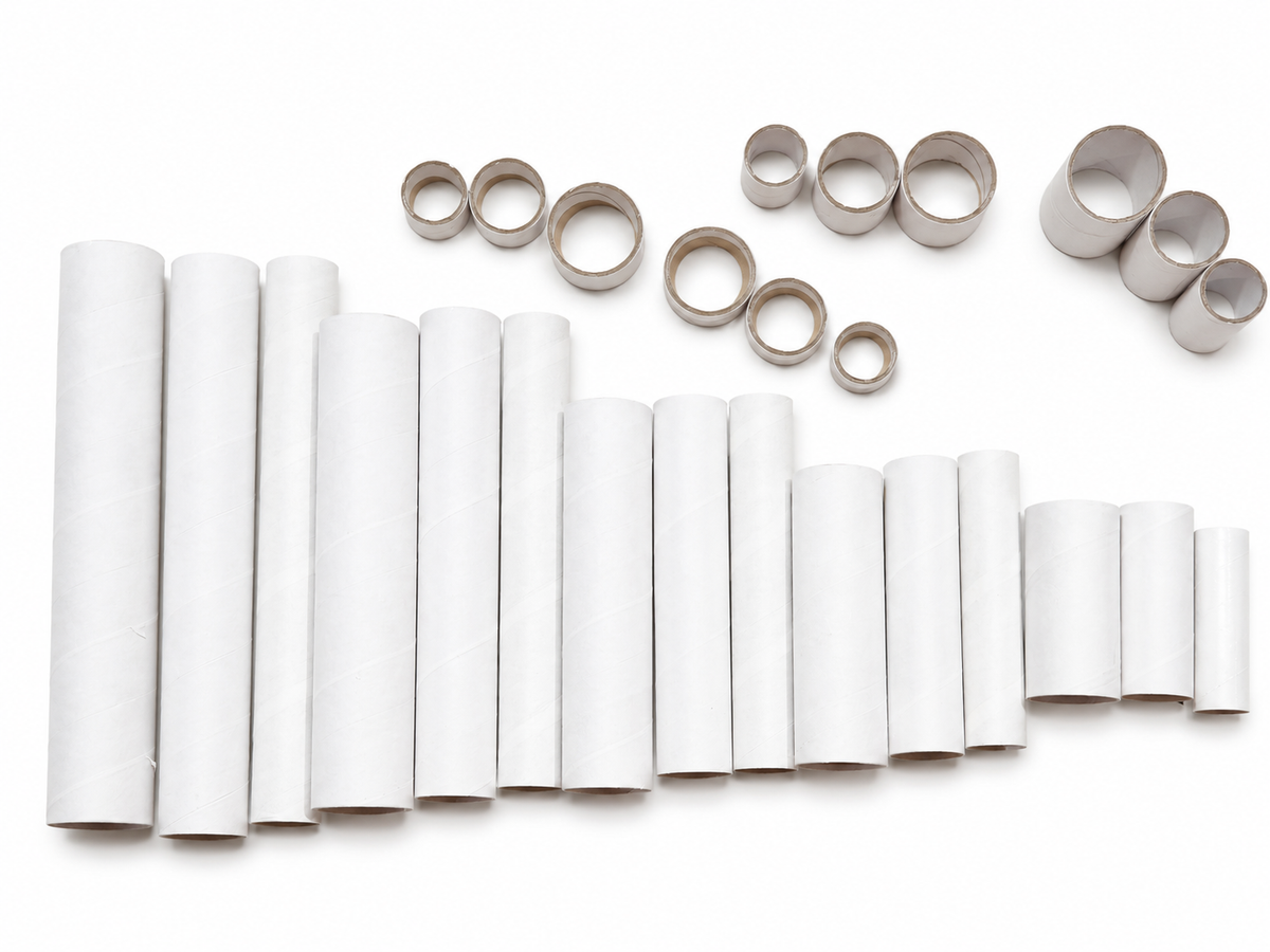 108x Strong Cardboard Paper Tubes for Arts, Crafts, Schools, DIY + More (Assorted Lengths, 30/40/50mm Diameters) in White/Brown