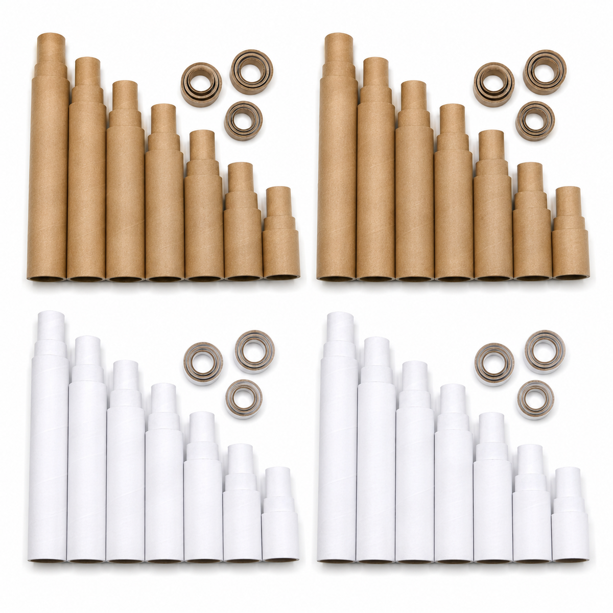 108x Strong Cardboard Paper Tubes for Arts, Crafts, Schools, DIY + More (Assorted Lengths, 30/40/50mm Diameters) in White/Brown
