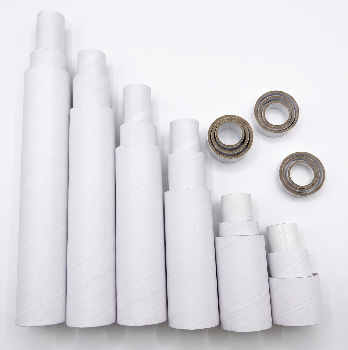 108x Strong Cardboard Paper Tubes for Arts, Crafts, Schools, DIY + More (Assorted Lengths, 30/40/50mm Diameters) in White/Brown
