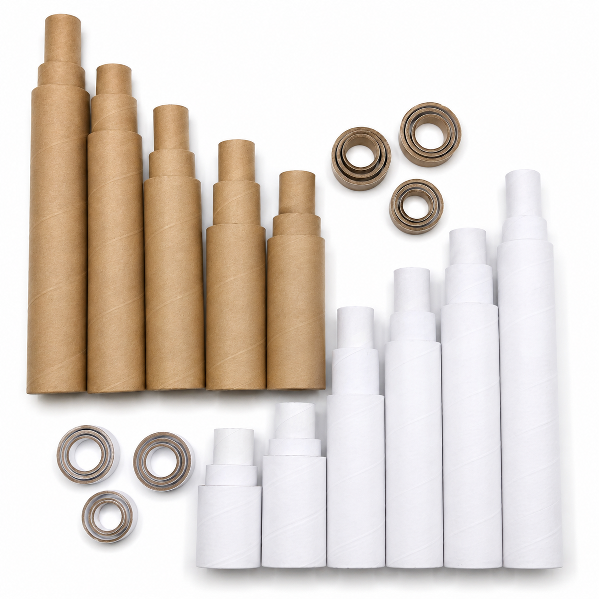 54x Strong Cardboard Paper Tubes for Arts, Crafts, Schools, DIY + More (Assorted Lengths, 30/40/50mm Diameters) in White/Brown