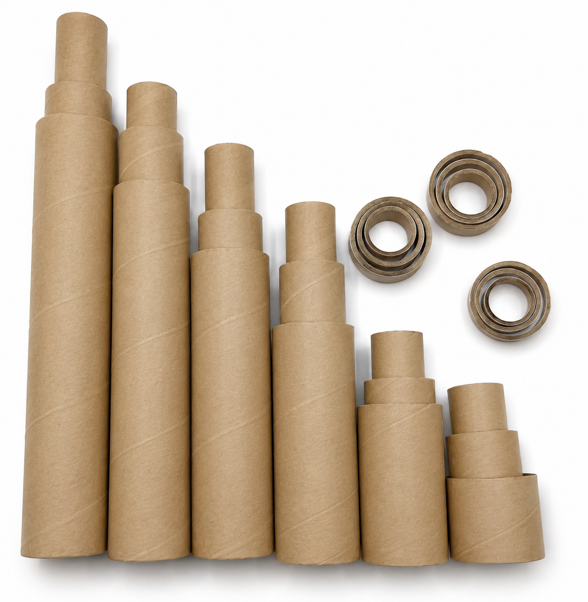 54x Strong Cardboard Paper Tubes for Arts, Crafts, Schools, DIY + More (Assorted Lengths, 30/40/50mm Diameters) in White/Brown