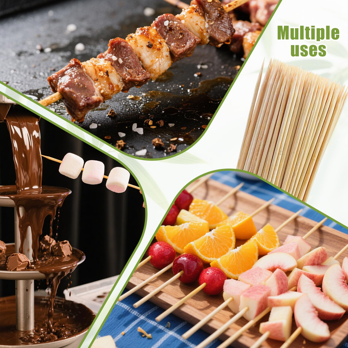 5400x 20cm Bamboo Skewers Disposable Round Wooden Kebab Satay Meat BBQ Stick