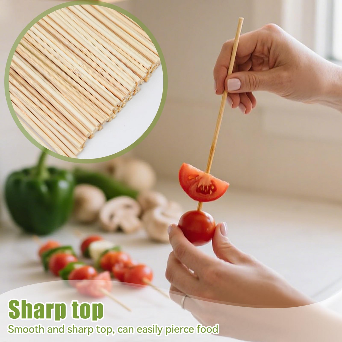 5400x 20cm Bamboo Skewers Disposable Round Wooden Kebab Satay Meat BBQ Stick