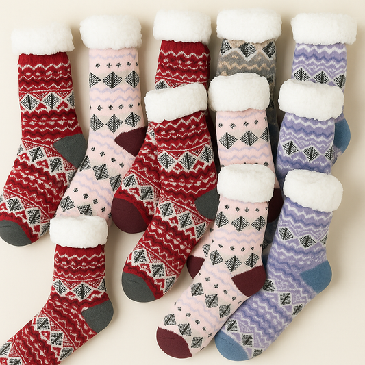 12 Pairs Ladies Thick Fur Bed Socks Womens Sherpa Fluffy Non Slip - Assorted