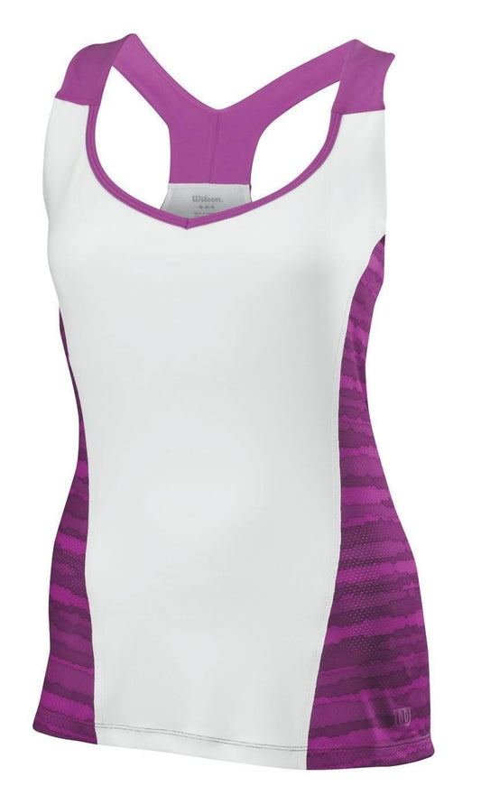 WILSON Womens Cardiff Wavy Print Tennis Tank Top T Shirt Tee - White