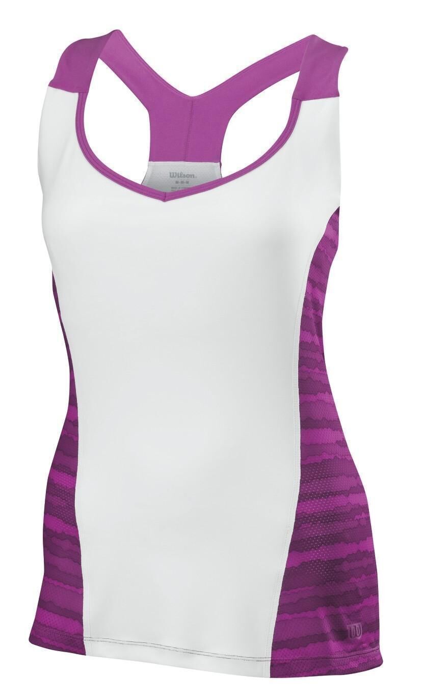 WILSON Womens Cardiff Wavy Print Tennis Tank Top T Shirt Tee - White