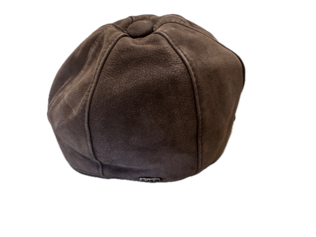 Scala Mens Leather Driving Newsboy Panel Flat Cap Lined Hat - Chocolate Brown - S/M