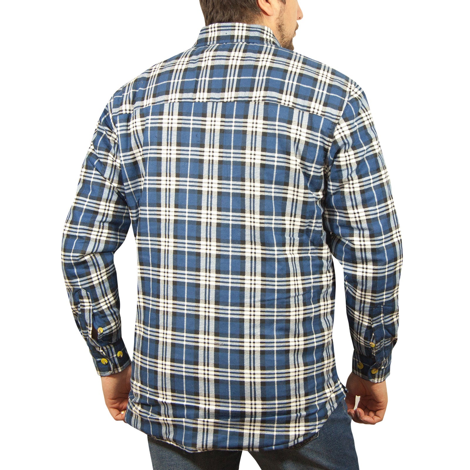 Jacksmith Quilted Flannelette Shirt Mens Jacket 100% Cotton Padded Warm Winter Flannel - Navy/Light Blue-3