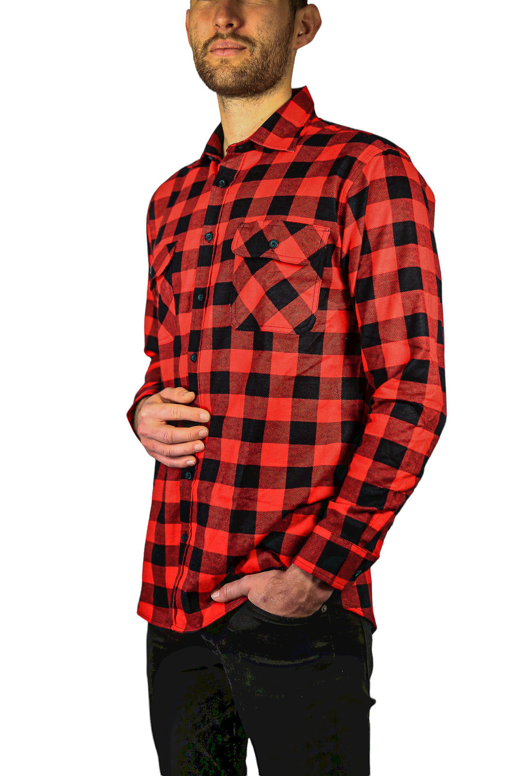 Jacksmith Quilted Flannelette Shirt Mens Jacket 100% Cotton Padded Warm Winter Flannel - Red/Black-3