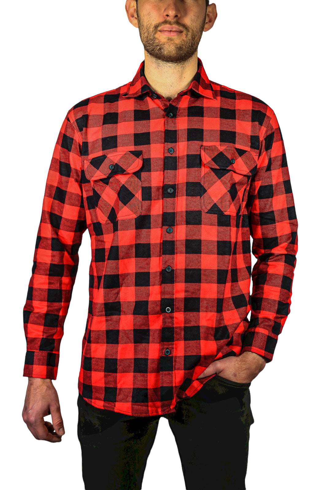 Jacksmith Quilted Flannelette Shirt Mens Jacket 100% Cotton Padded Warm Winter Flannel - Red/Black-1