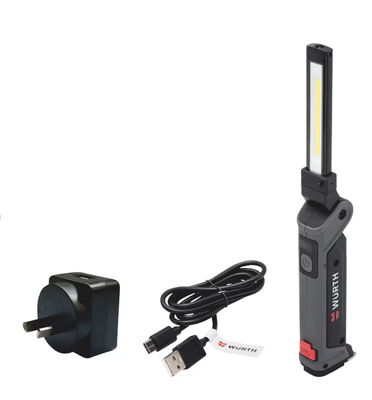 Wurth Cordless LED Handheld Work Lamp ERGOPOWER BEND+ – 700 Lumen, Folding Head, USB Rechargeable-0