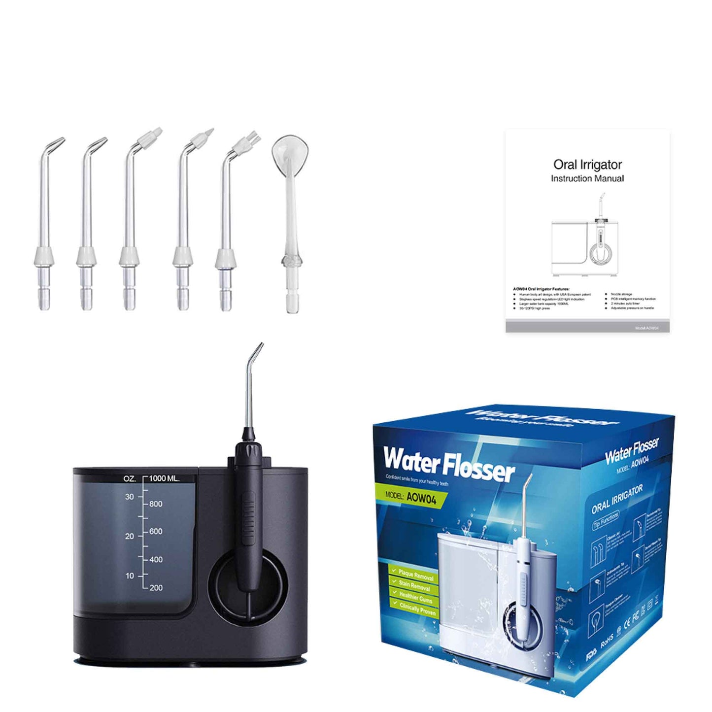 Water Jet Dental Flosser 1000ml Black - Electric Oral Pressure Irrigator-2