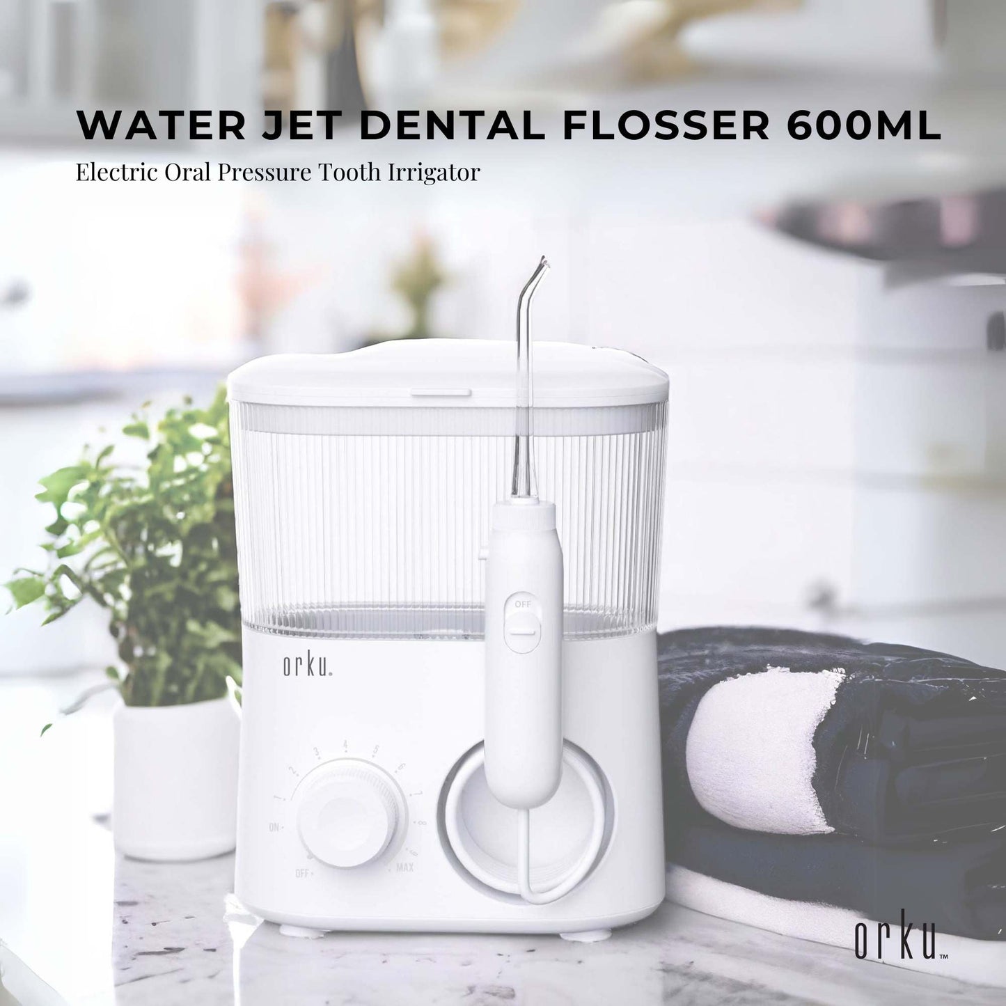 Water Jet Dental Flosser 600ml White - Electric Oral Pressure Tooth Irrigator-1