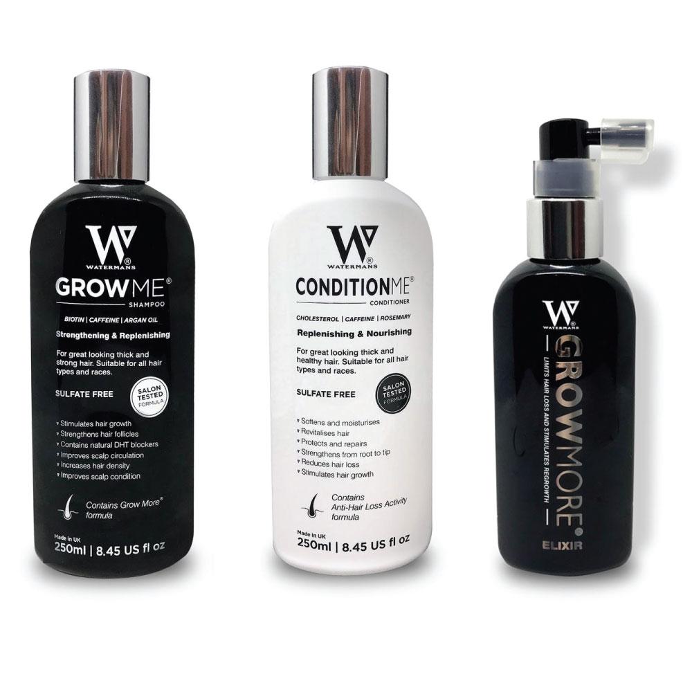 Watermans Grow Me Shampoo Conditioner Elixir Pack Full Hair Growth Anti Loss Kit-0