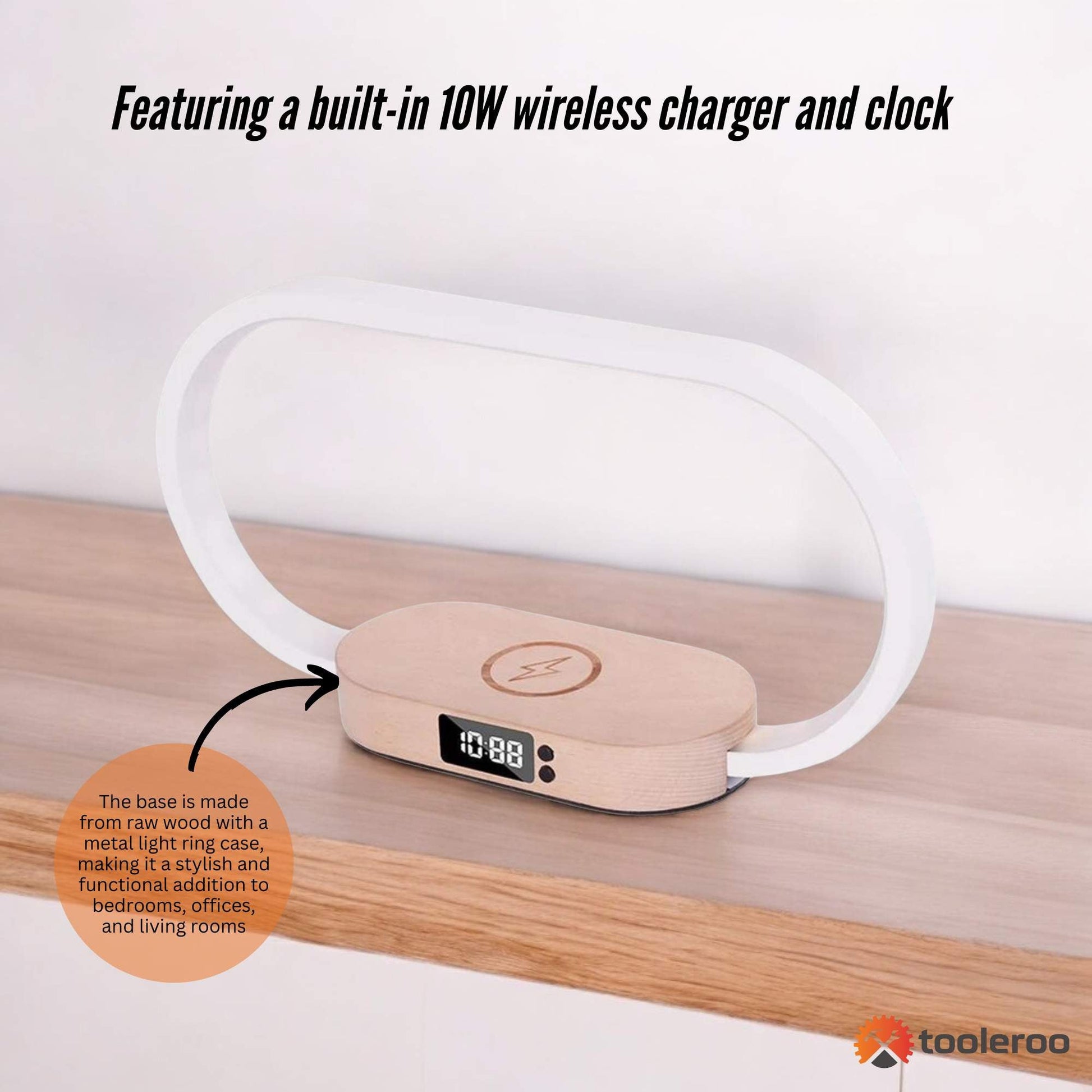 Wireless Phone Charger Table Lamp - USB Port Charging Bedside Light With Clock-3
