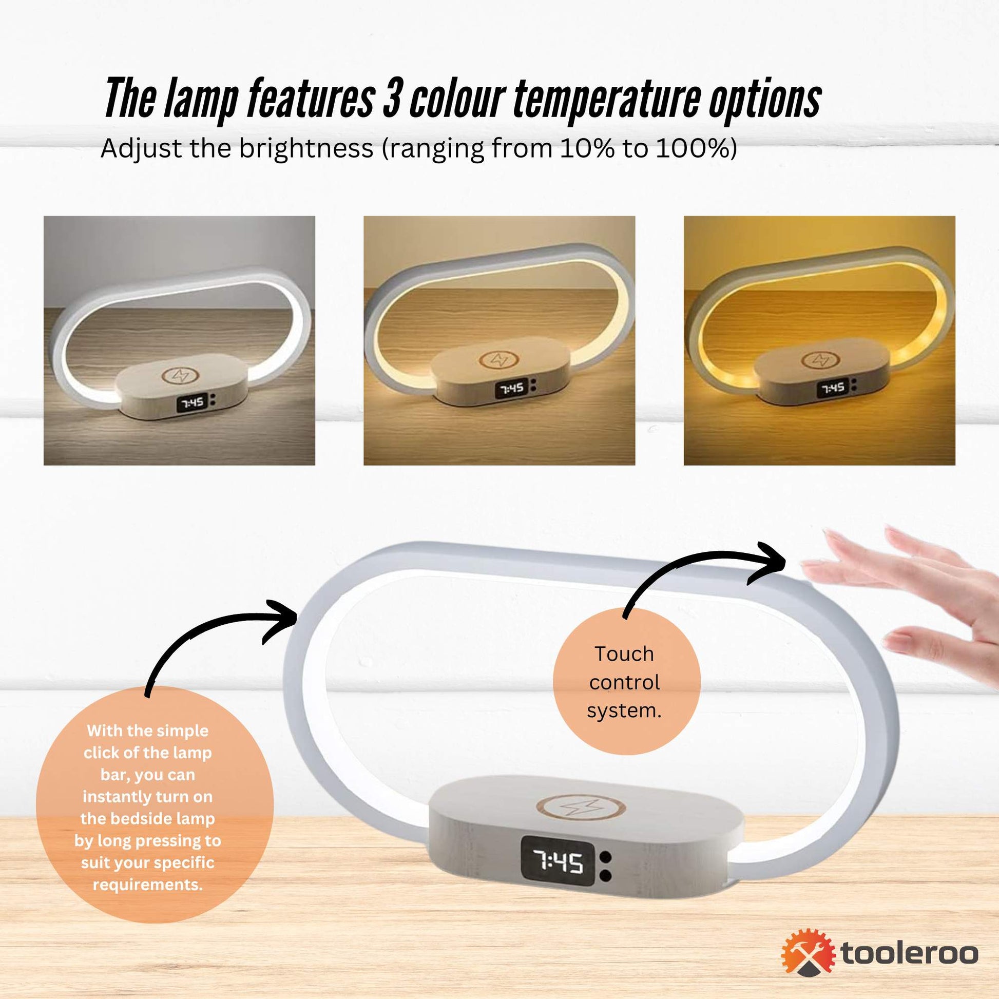 Wireless Phone Charger Table Lamp - USB Port Charging Bedside Light With Clock-4