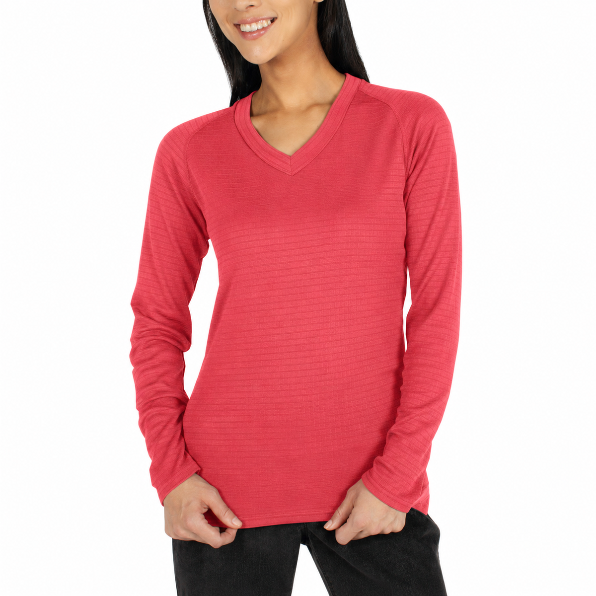 ExOfficio Dri Lattice V Neck Long Sleeve Top Tee T-Shirt 2011-1417 Womens - Pomegranate