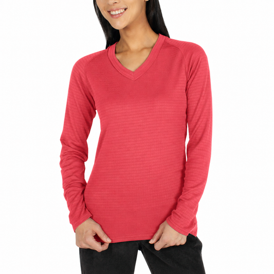 ExOfficio Dri Lattice V Neck Long Sleeve Top Tee T-Shirt 2011-1417 Womens - Pomegranate