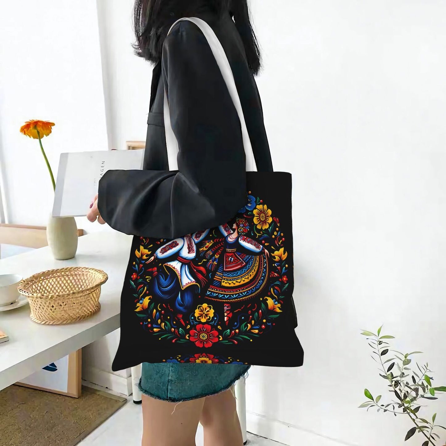 Ukrainian Dance Tote Bag Folk Art Print Reusable Shopping Bag 38x34.5cm-3