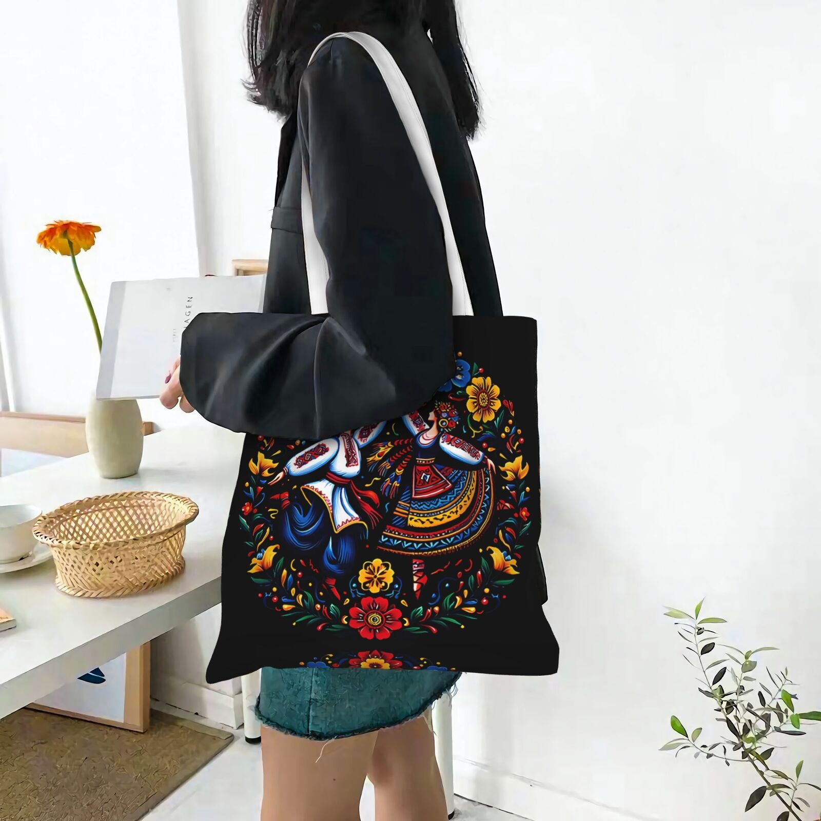 Ukrainian Dance Tote Bag Folk Art Print Reusable Shopping Bag 38x34.5cm-3