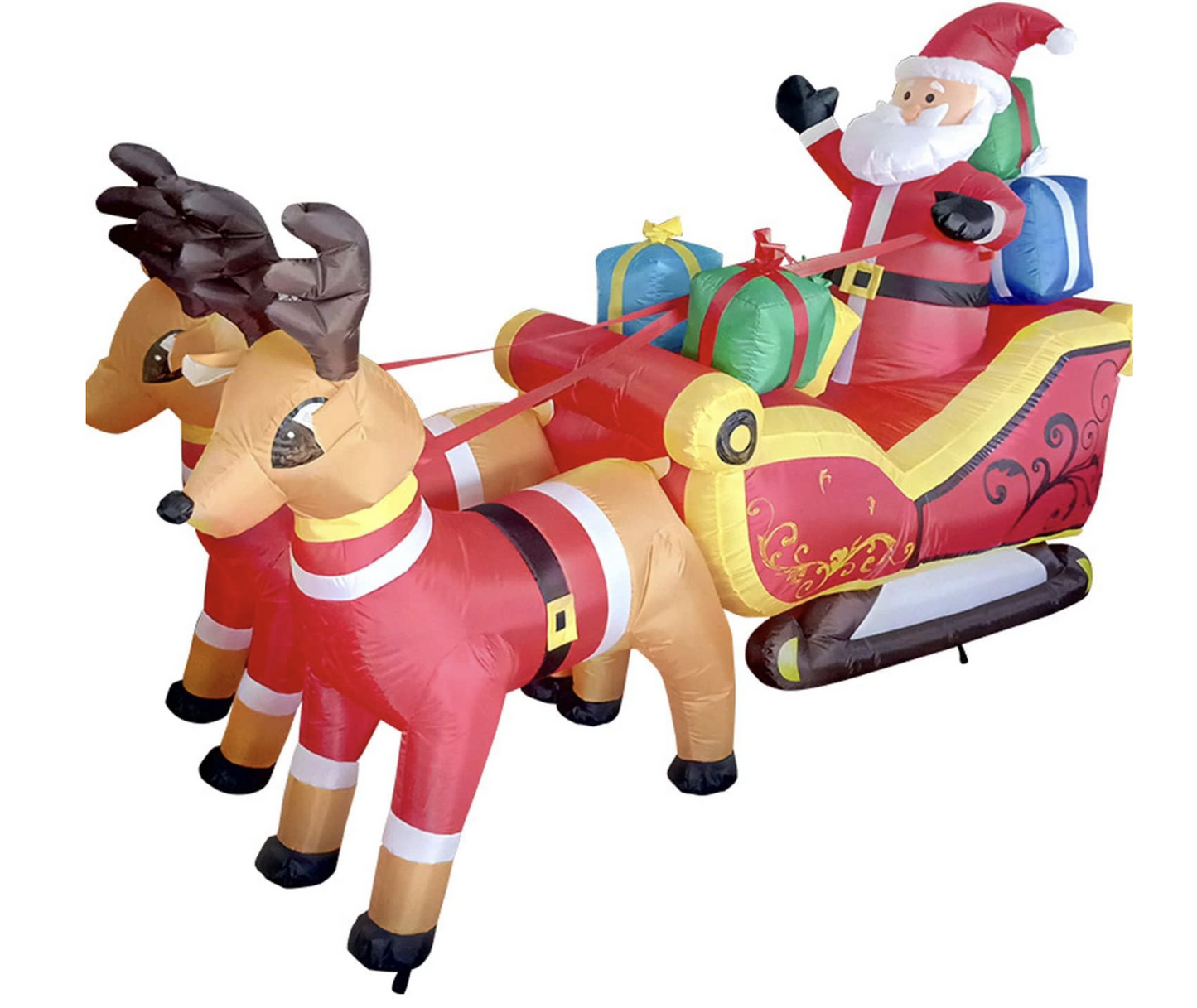 320cm Xmas Father Christmas Charm Santa Sleigh With Reindeer + LED Lights Inflatable-3