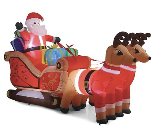 320cm Xmas Father Christmas Charm Santa Sleigh With Reindeer + LED Lights Inflatable-0